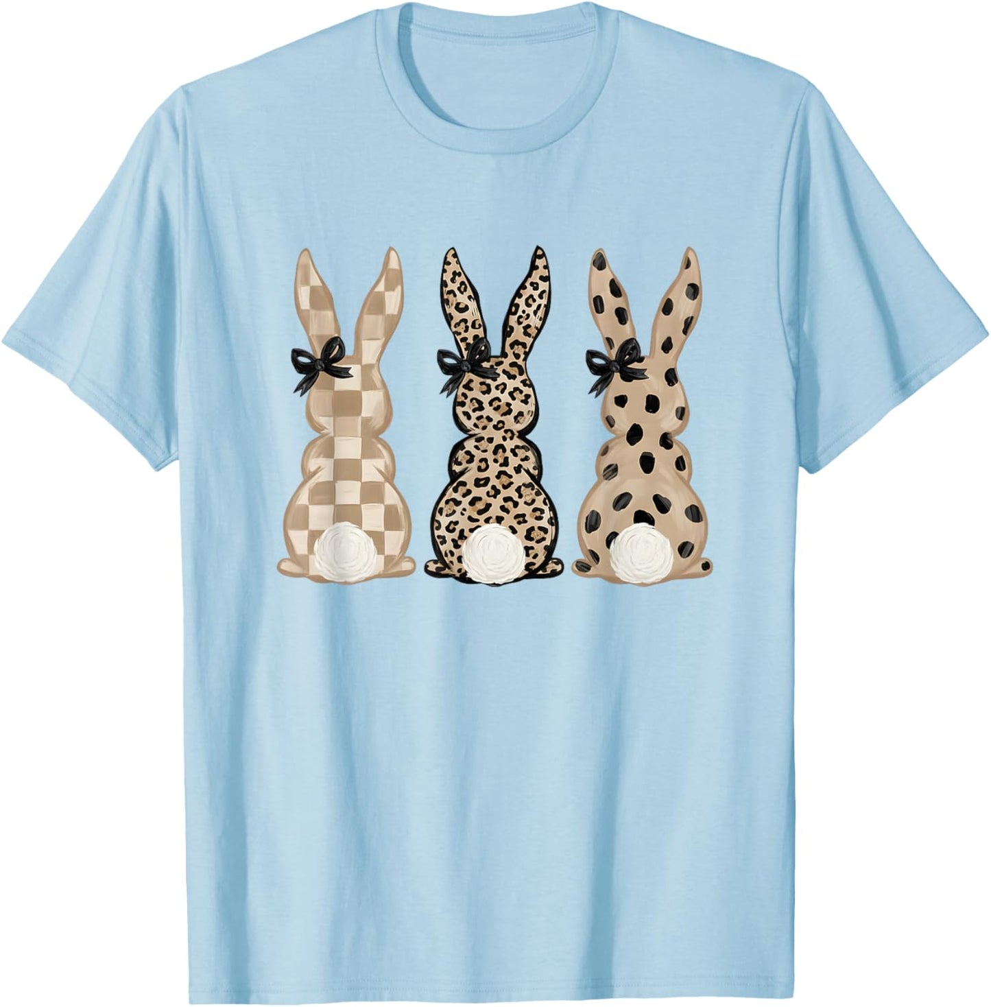 Cute Pink Leopard Eggs Happy Easter Bunny Rabbit T-Shirt - T-Shirt | Light Blue