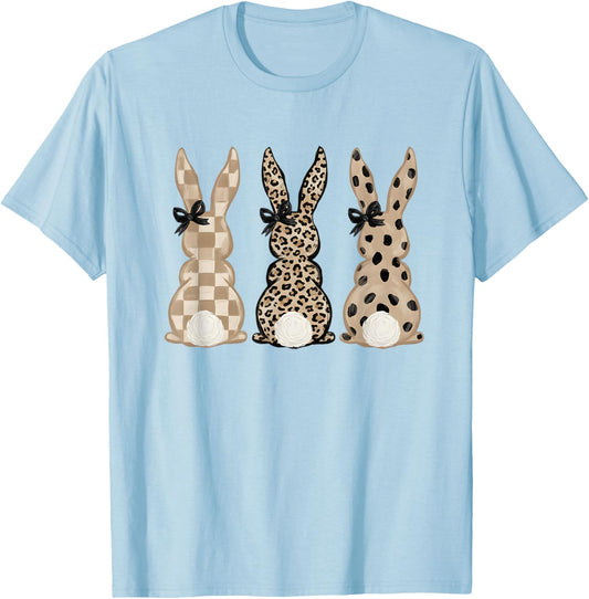 Cute Pink Leopard Eggs Happy Easter Bunny Rabbit T-Shirt - T-Shirt | Light Blue