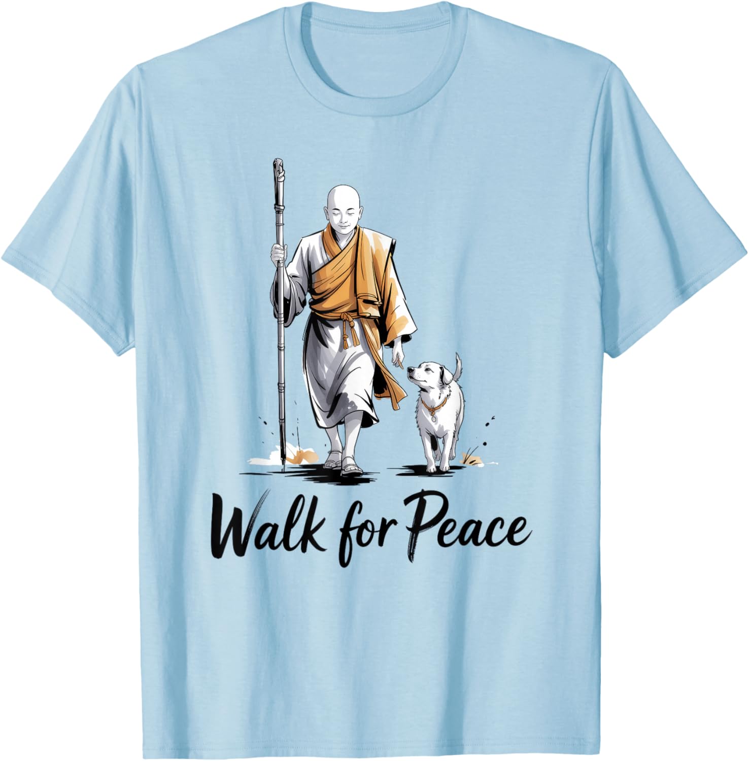 Walk for Peace Monks with Aloka Dog T-Shirt - T-Shirt | Light Blue