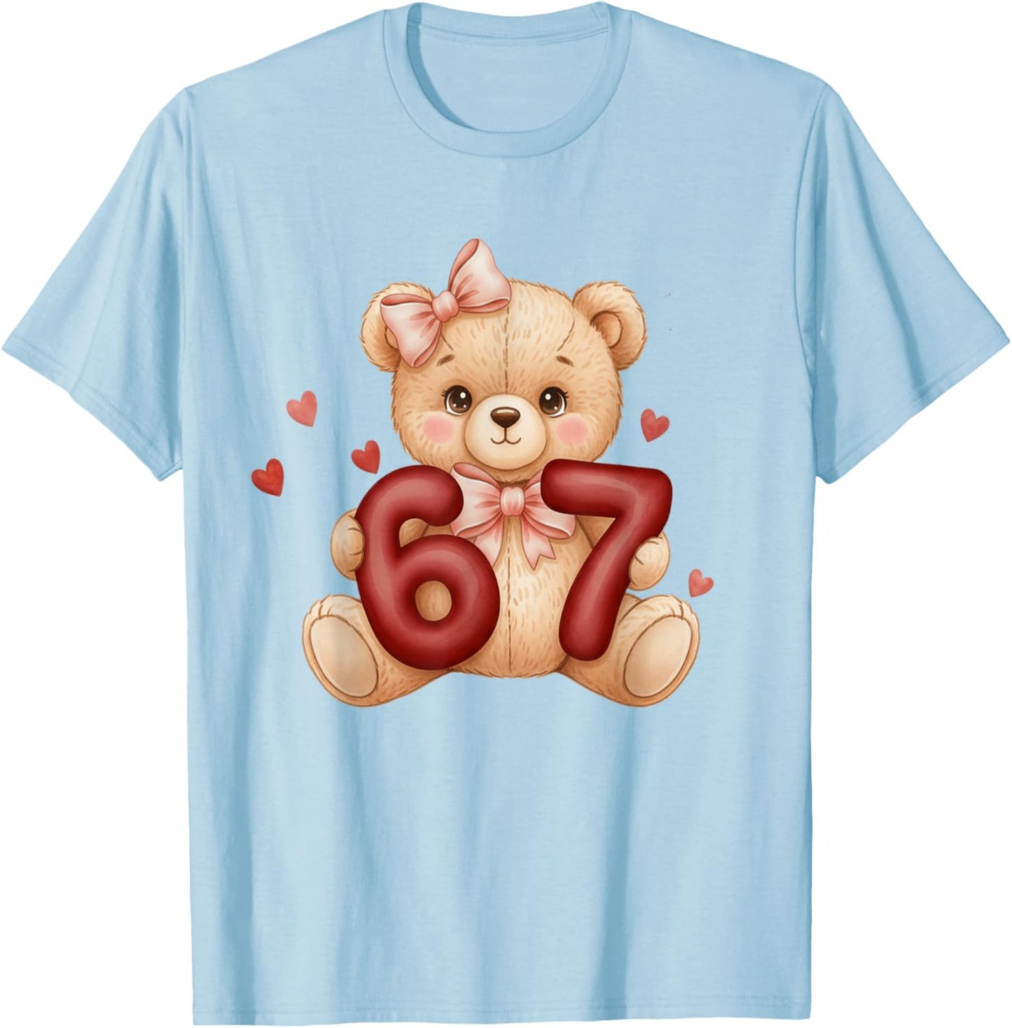 Cute Coquette Teddy Bear 67 Meme Six Seven Love Girl Women T-Shirt - T-Shirt | Light Blue