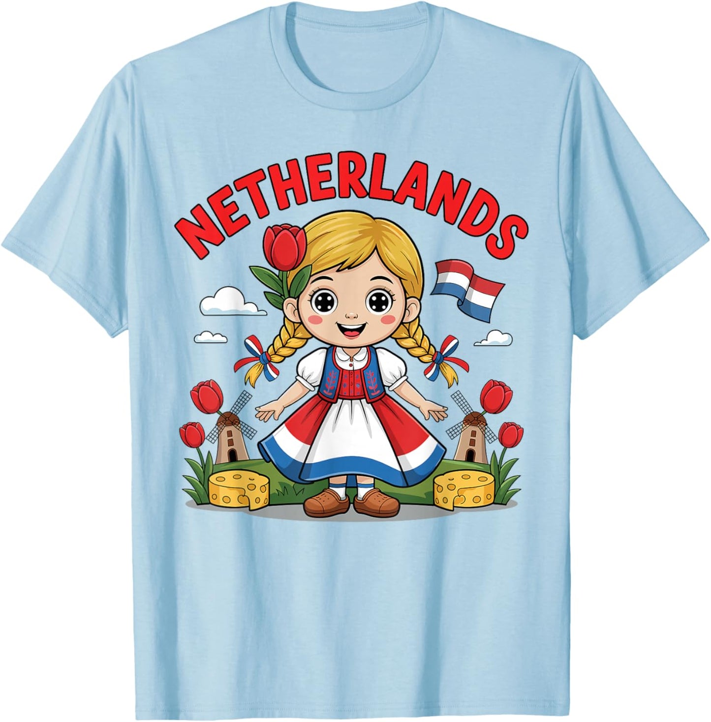 Cute Dutch Girl in Traditional Dress for Kids T-Shirt - T-Shirt | Light Blue
