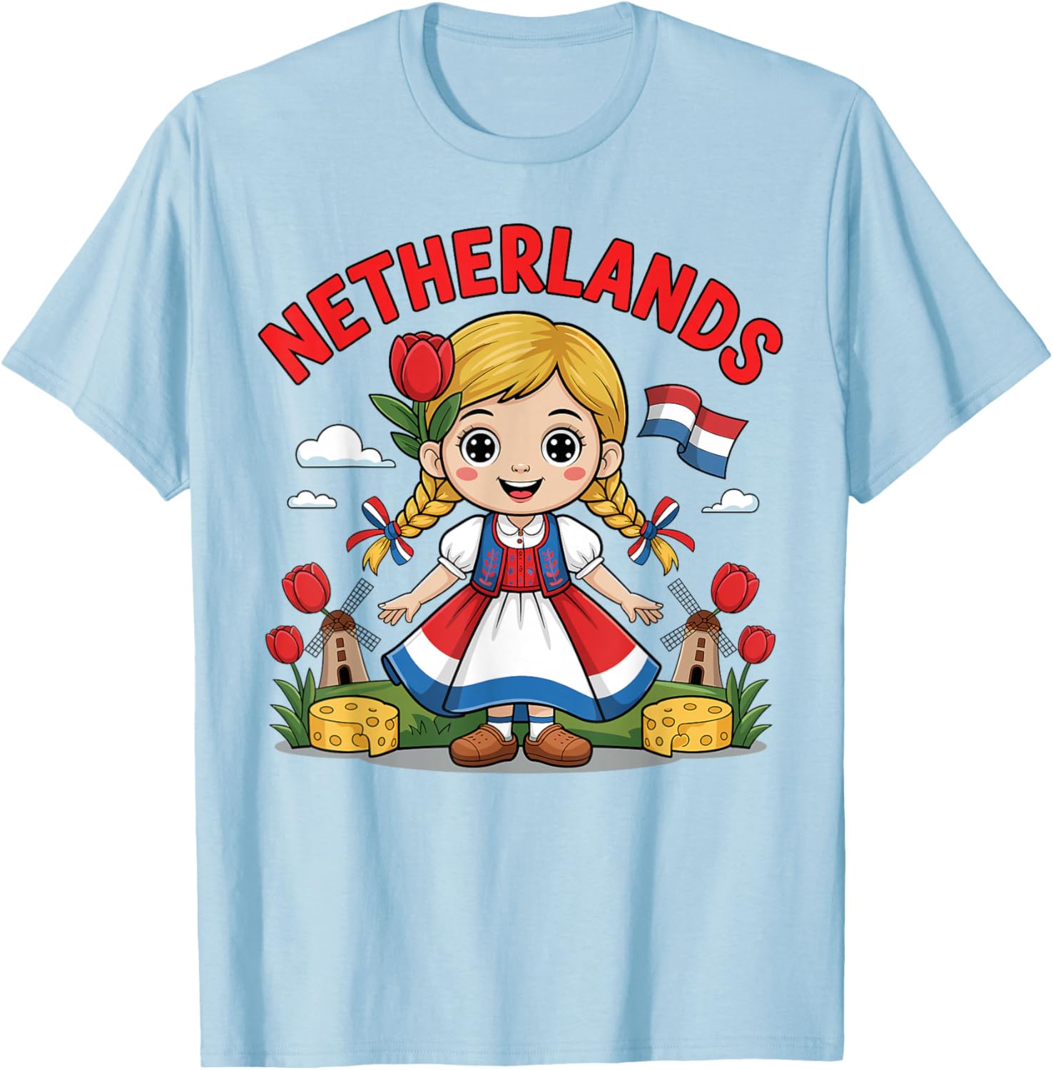 Cute Dutch Girl in Traditional Dress for Kids T-Shirt - T-Shirt | Light Blue