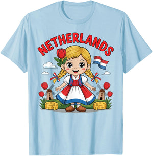 Cute Dutch Girl in Traditional Dress for Kids T-Shirt - T-Shirt | Light Blue