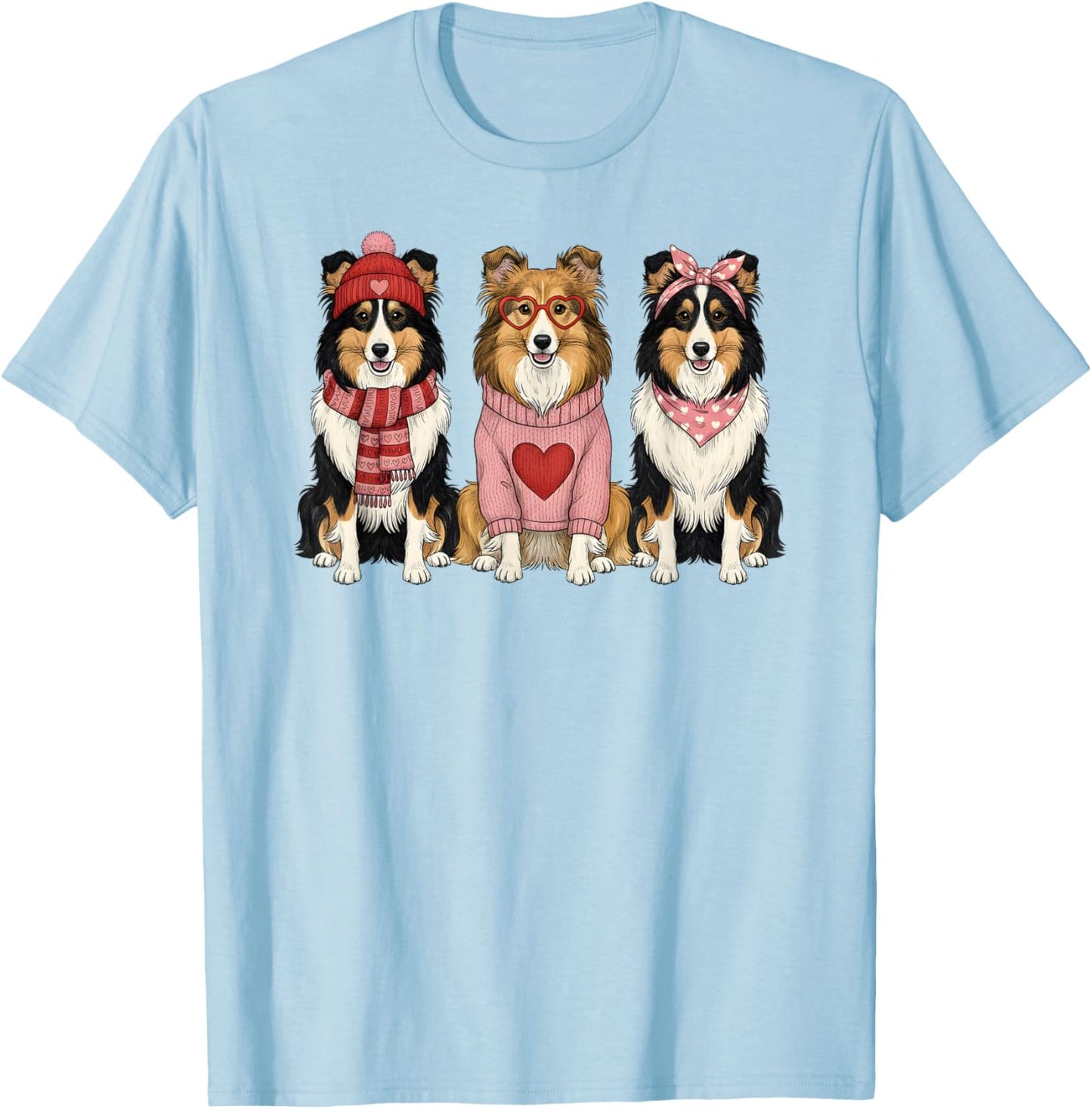 Cute Shetland Sheepdog Valentine Sheltie Dog T-Shirt - T-Shirt | Light Blue