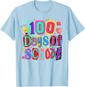 Preppy Floral 100 Days of School Teacher Student T-Shirt - T-Shirt | Light Blue