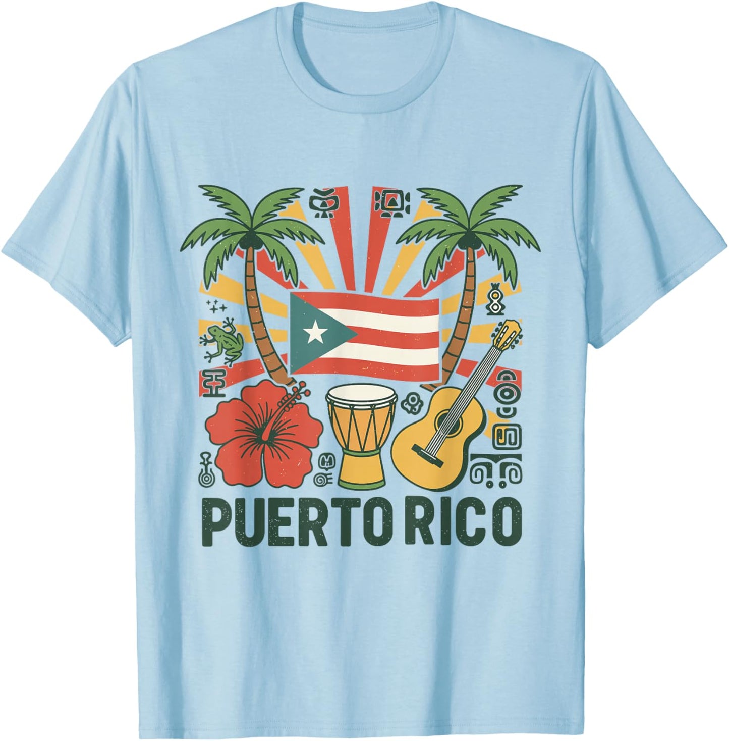 Puerto Rico Flag Floral Frog Boricua Women Hispanic Heritage T-Shirt - T-Shirt | Light Blue