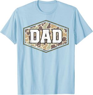 Retro Varsity Camo Dad Duck Hunting Camouflage Father’s Day T-Shirt - T-Shirt | Light Blue