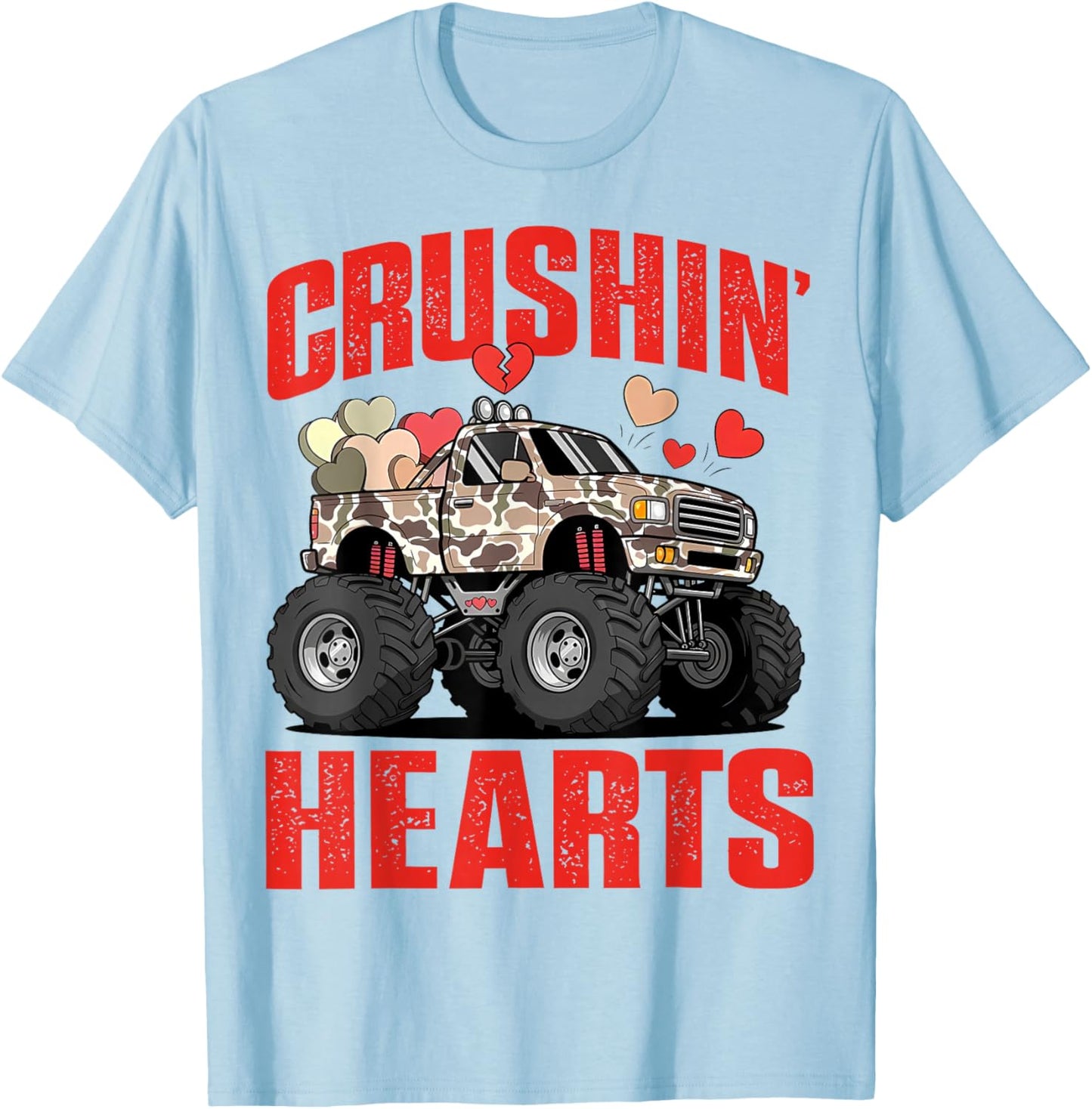 Crushin Hearts XOXO Valentine Truck Boy Kids Toddler T-Shirt - T-Shirt | Light Blue
