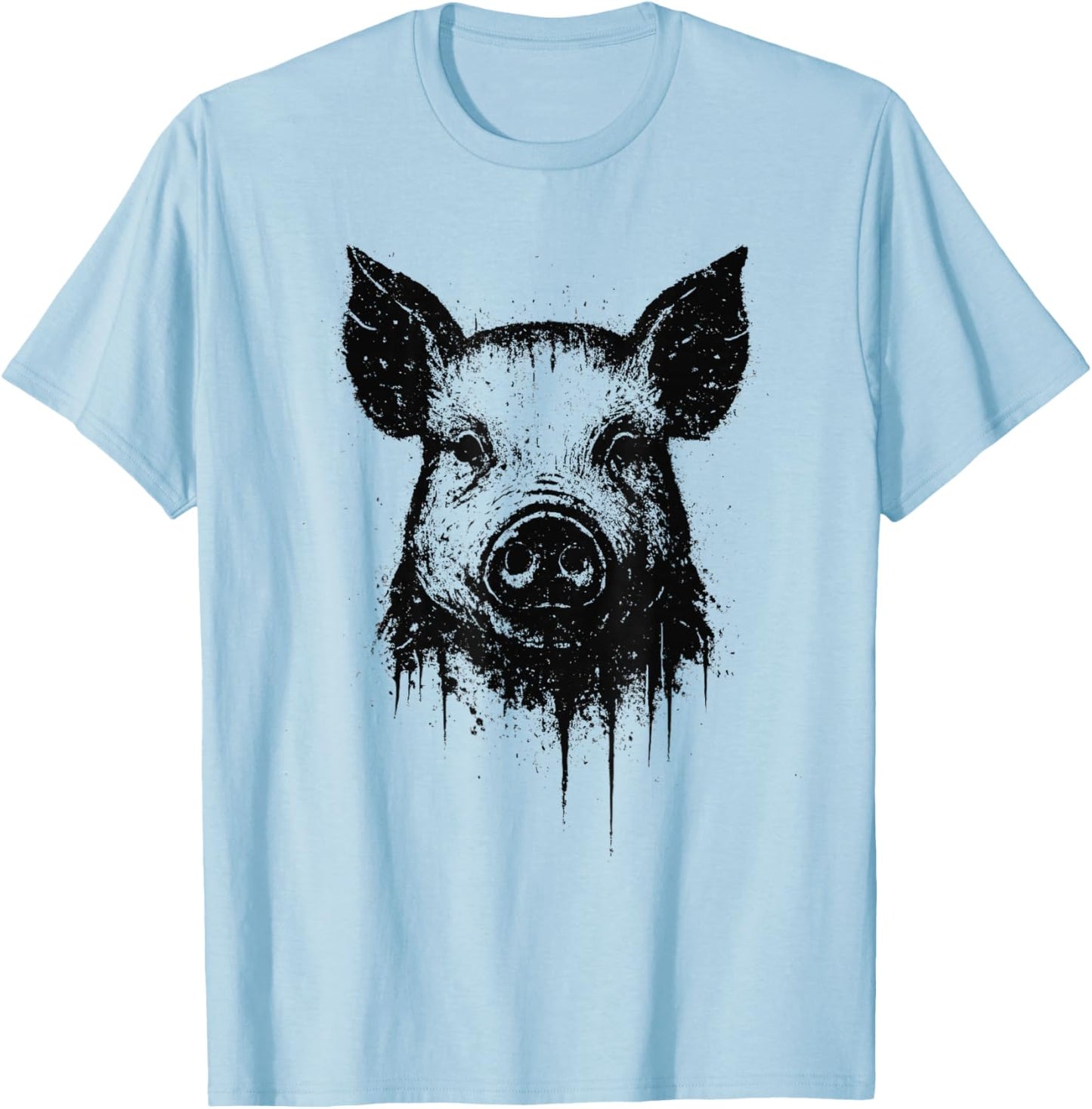 Pig Ink Art Grunge Aesthetic Rustic Farm Animal Portrait T-Shirt - T-Shirt | Light Blue