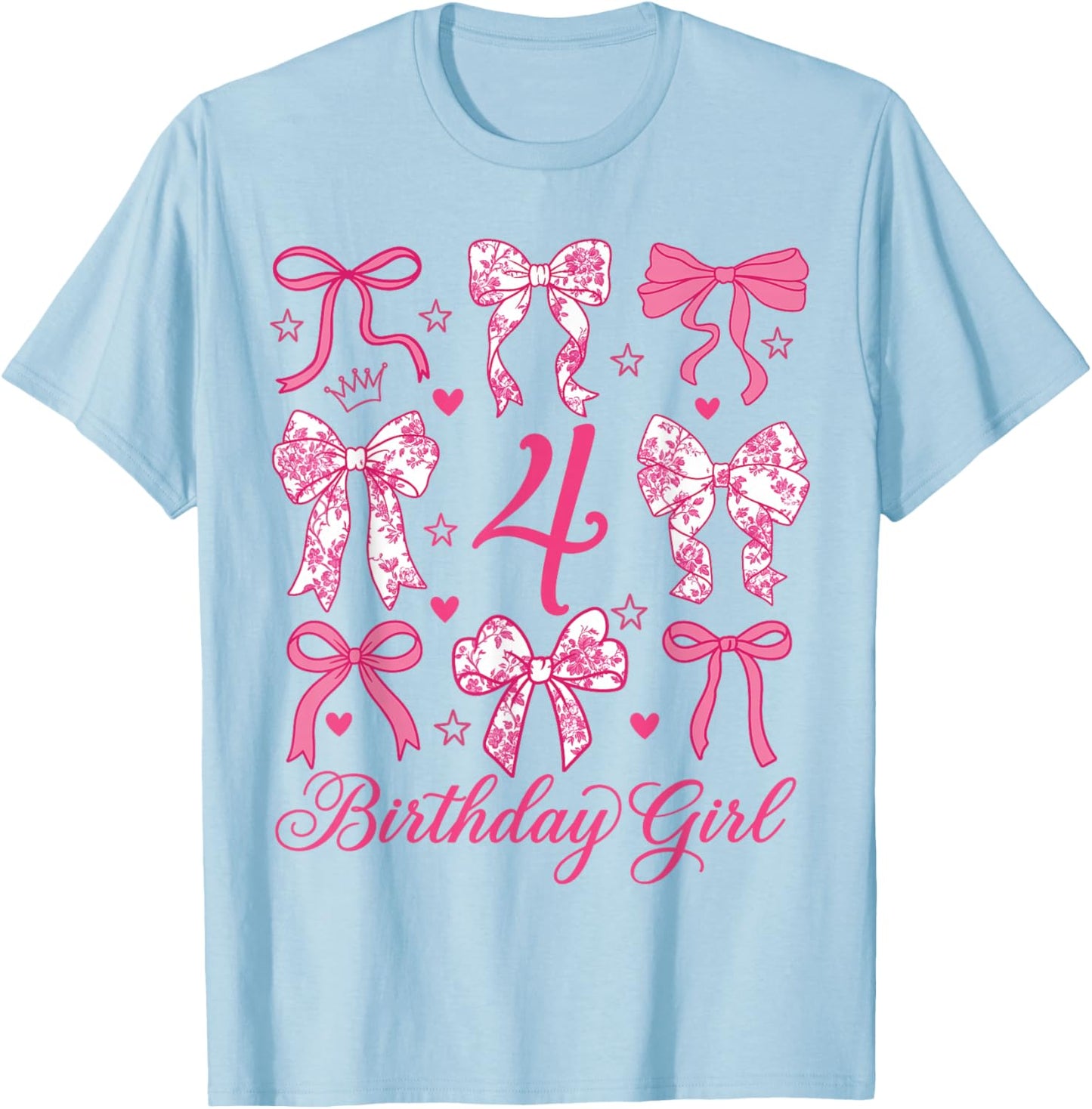 Cute It's My 4 Bday Coquette Bow 4th Birthday Girls T-Shirt - T-Shirt | Light Blue