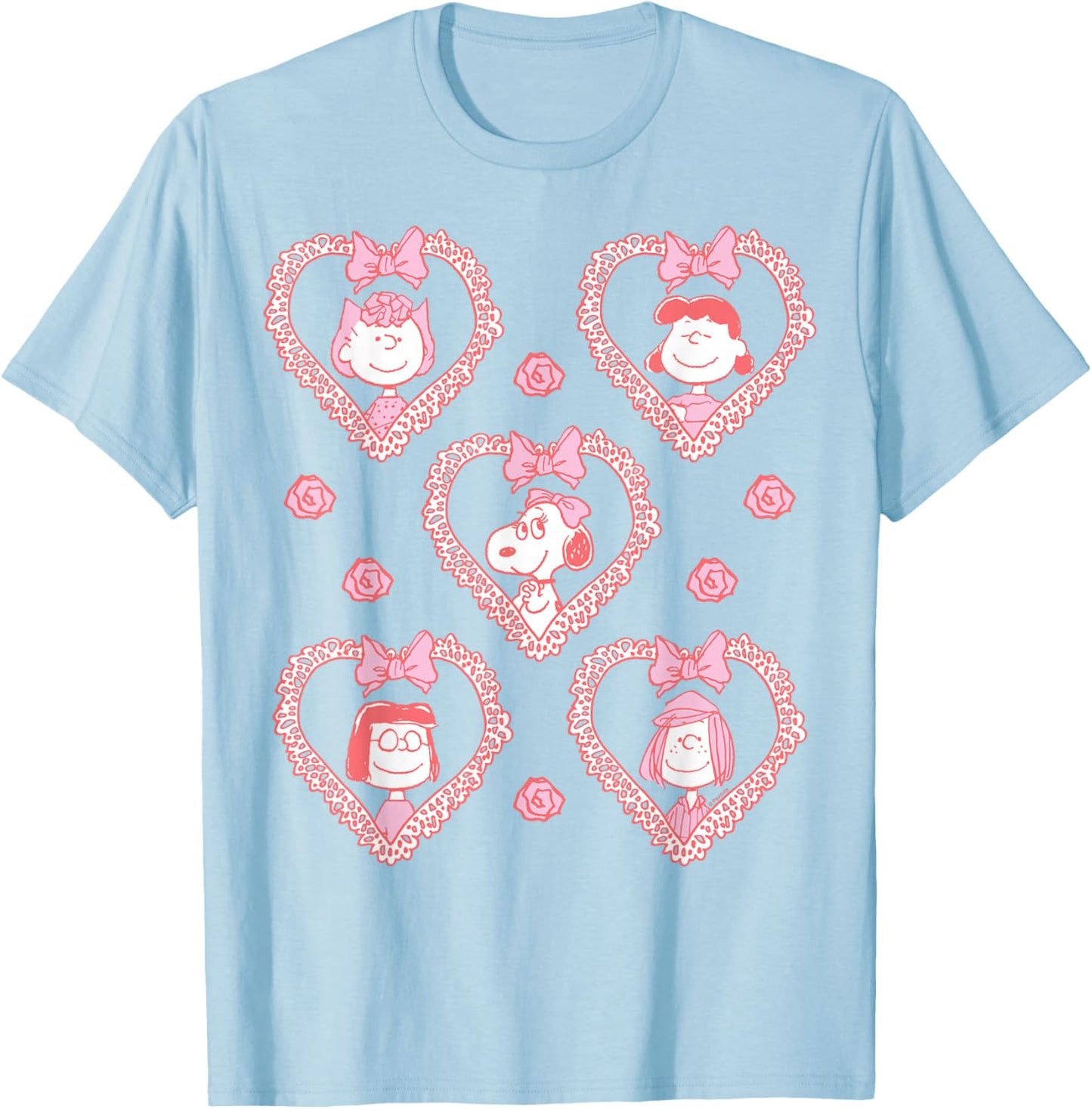 Coquette Hearts Snoopy and Friends T-Shirt - T-Shirt | Light Blue
