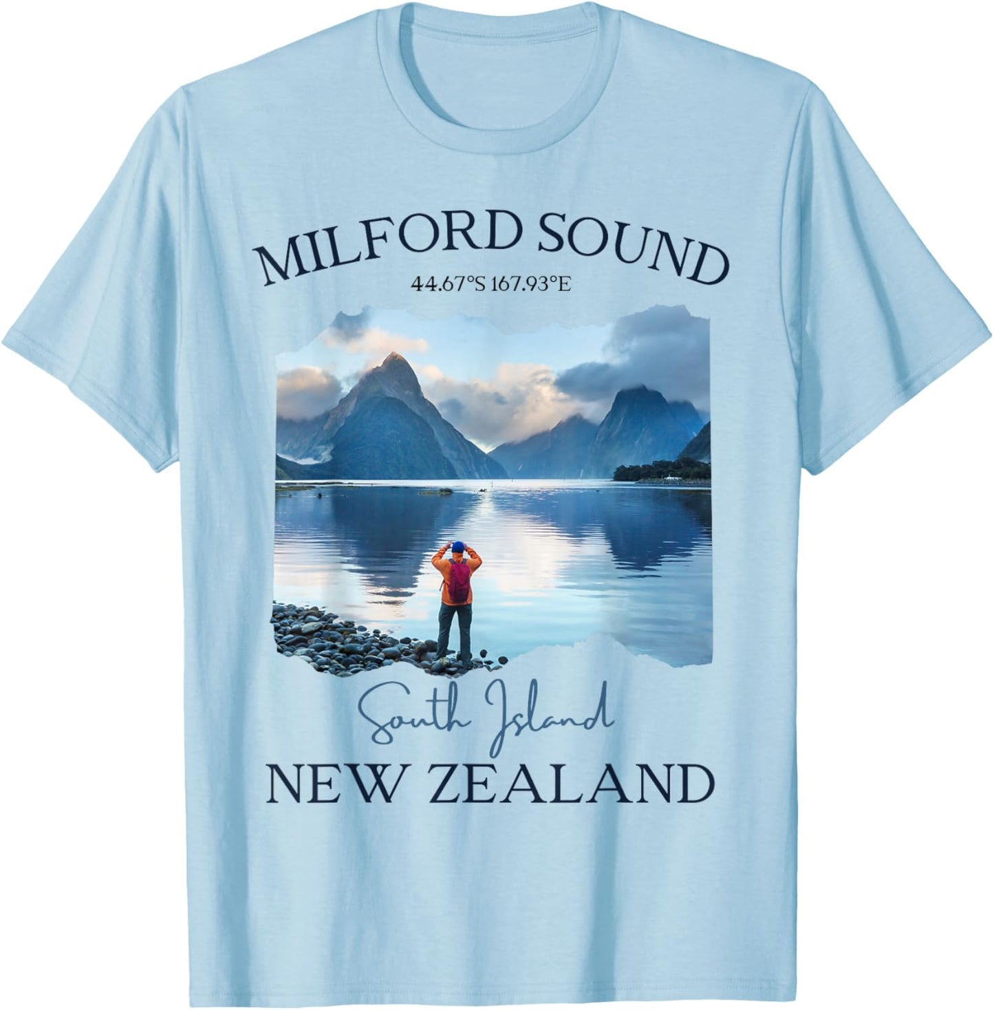 Milford Sound Fjord Hiking Souvenir Tourist Vacation Men Kid T-Shirt - T-Shirt | Light Blue