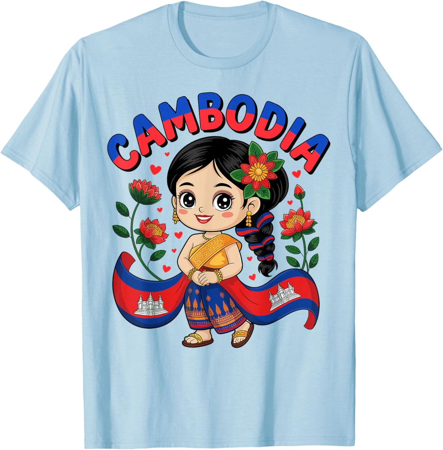 Cute Cambodia Girl in Traditional Dress for Kids T-Shirt - T-Shirt | Light Blue