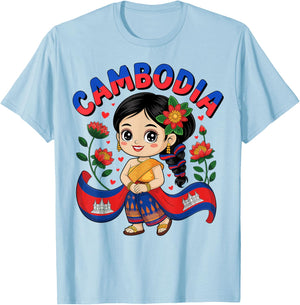 Cute Cambodia Girl in Traditional Dress for Kids T-Shirt - T-Shirt | Light Blue