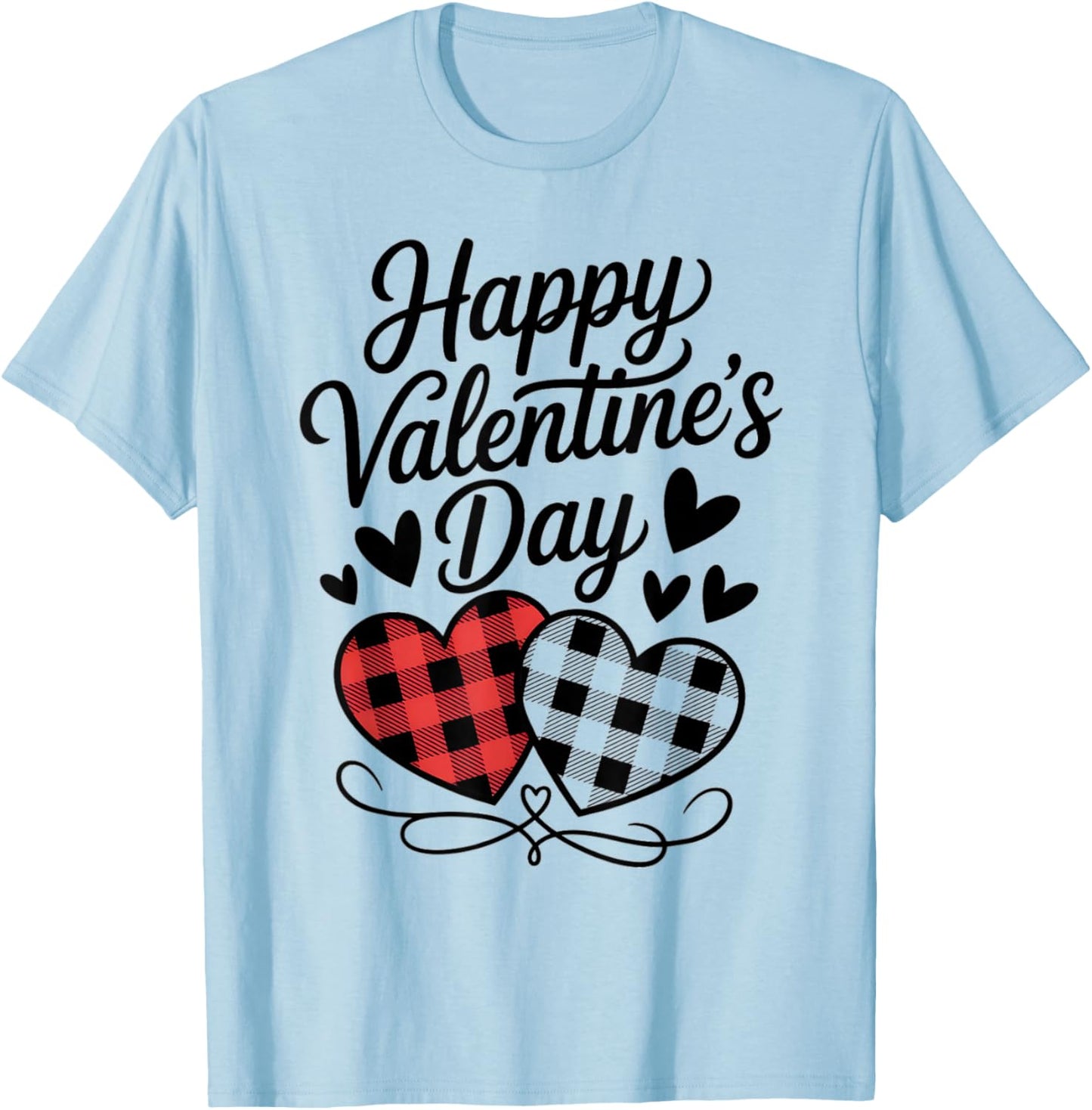 Happy Valentines Day Plaid Hearts Cute Love T-Shirt - T-Shirt | Light Blue
