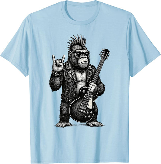 Punk Rock Gorilla Playing Guitar Funny Cool Rock'n Roll Men T-Shirt - T-Shirt | Light Blue