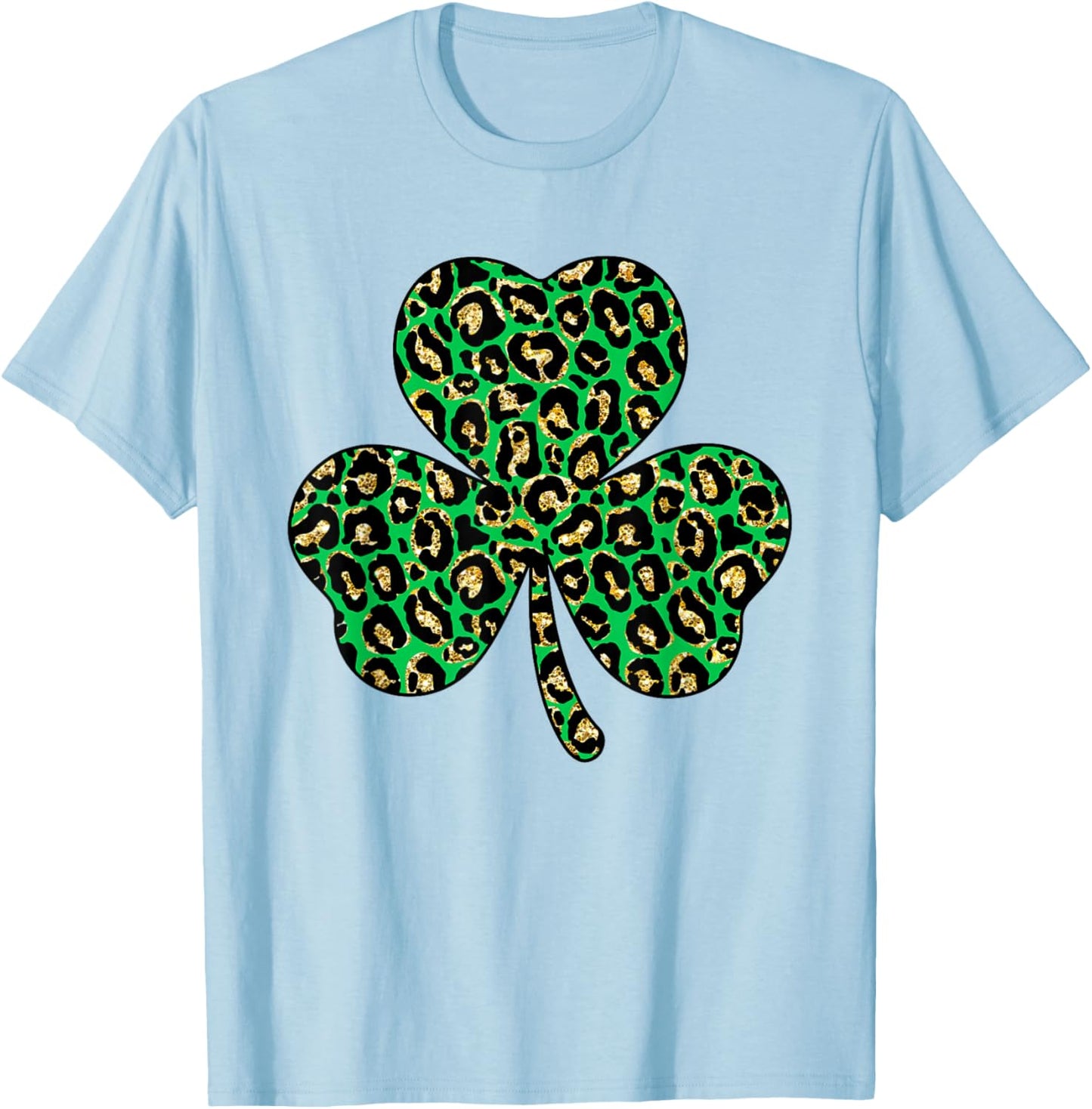 Lucky Clover Shamrock Cheetah Leopard Plaid St. Patricks Day T-Shirt - T-Shirt | Light Blue