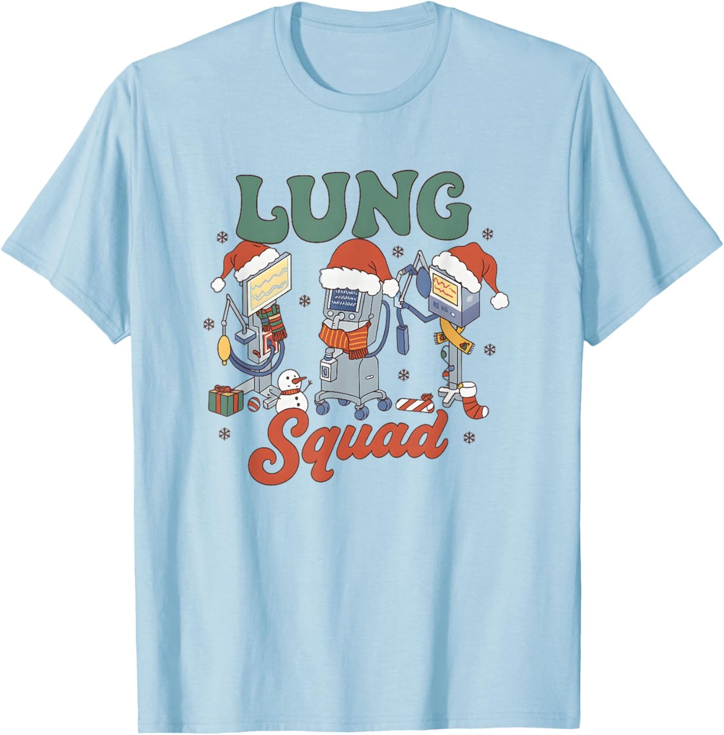 Lung Squad Christmas Respiratory Therapist Holiday T-Shirt - T-Shirt | Light Blue