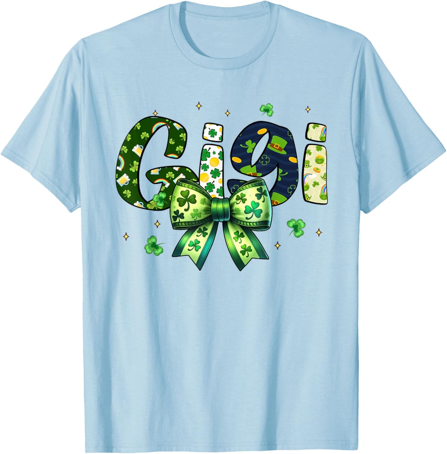Gigi St Patrick’s Day Coquette Bow Shamrock T-Shirt - T-Shirt | Light Blue