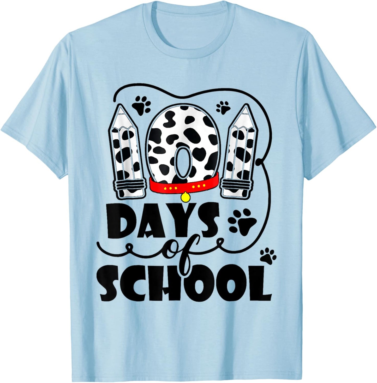 Cute Dog Happy 101 Days School Teacher Student 100 Days T-Shirt - T-Shirt | Light Blue