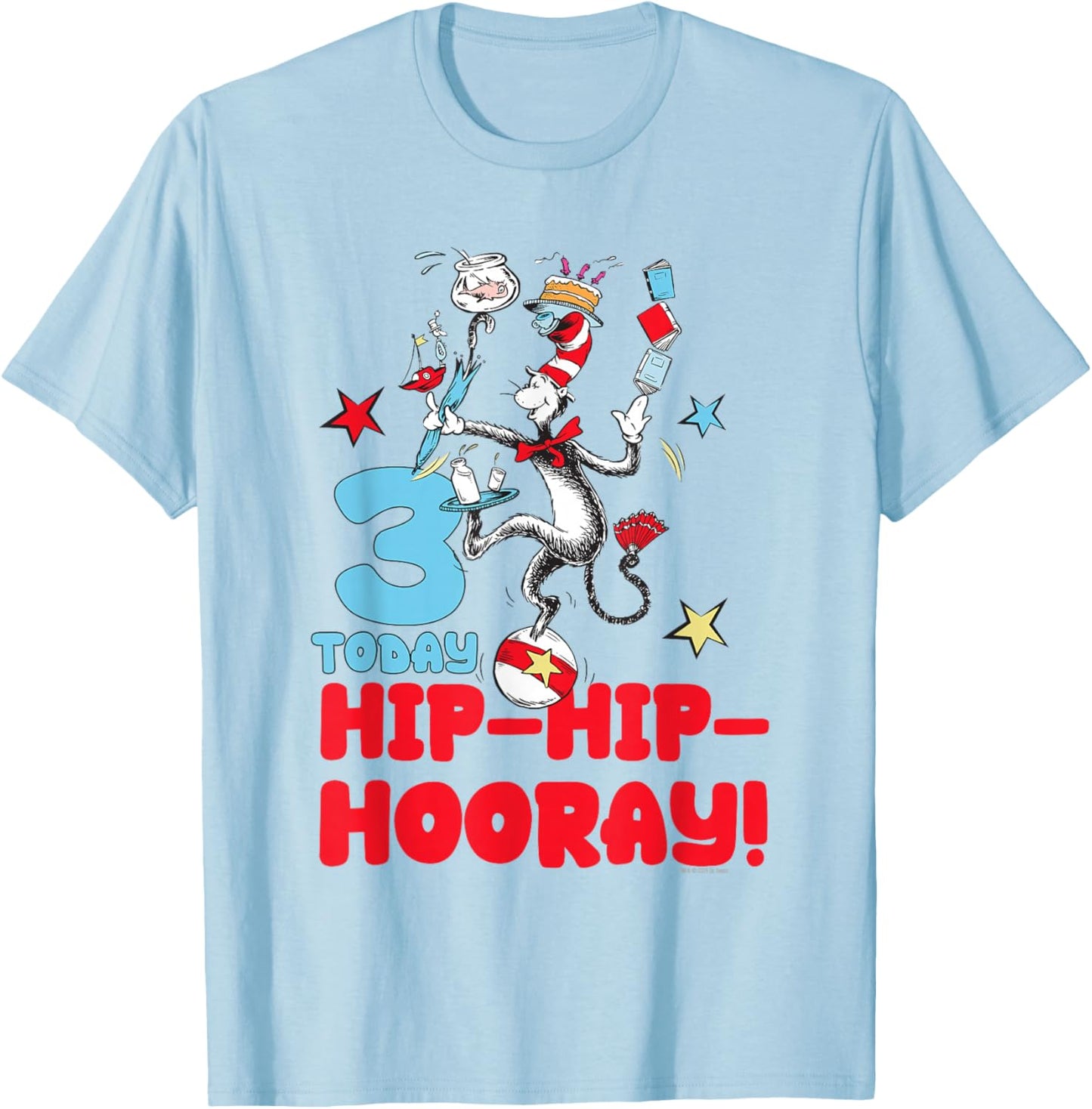 Dr. Seuss Cat in The Hat 3 Birthday Officially Licensed T-Shirt - T-Shirt | Light Blue