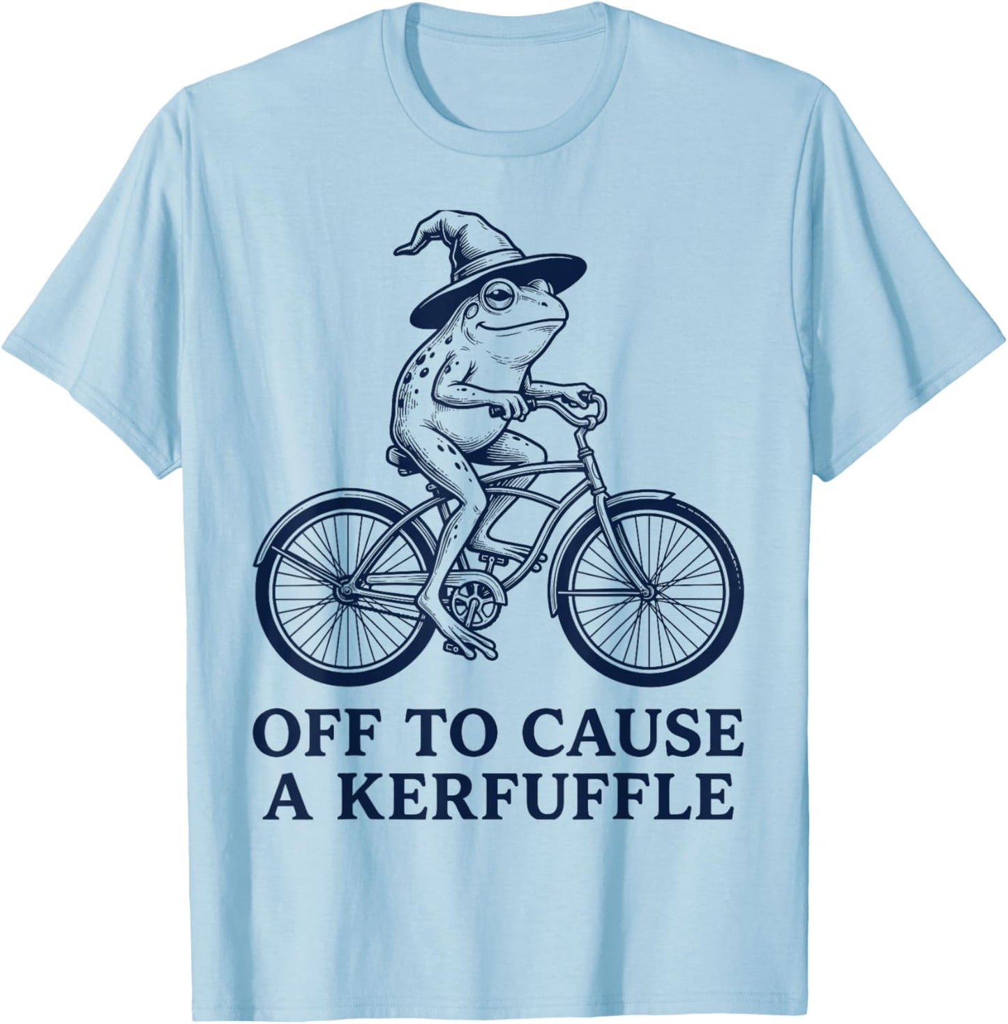 Funny Wizard Frog Riding Bicycle Off to Cause A Kerfuffle T-Shirt - T-Shirt | Light Blue