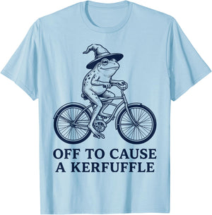 Funny Wizard Frog Riding Bicycle Off to Cause A Kerfuffle T-Shirt - T-Shirt | Light Blue