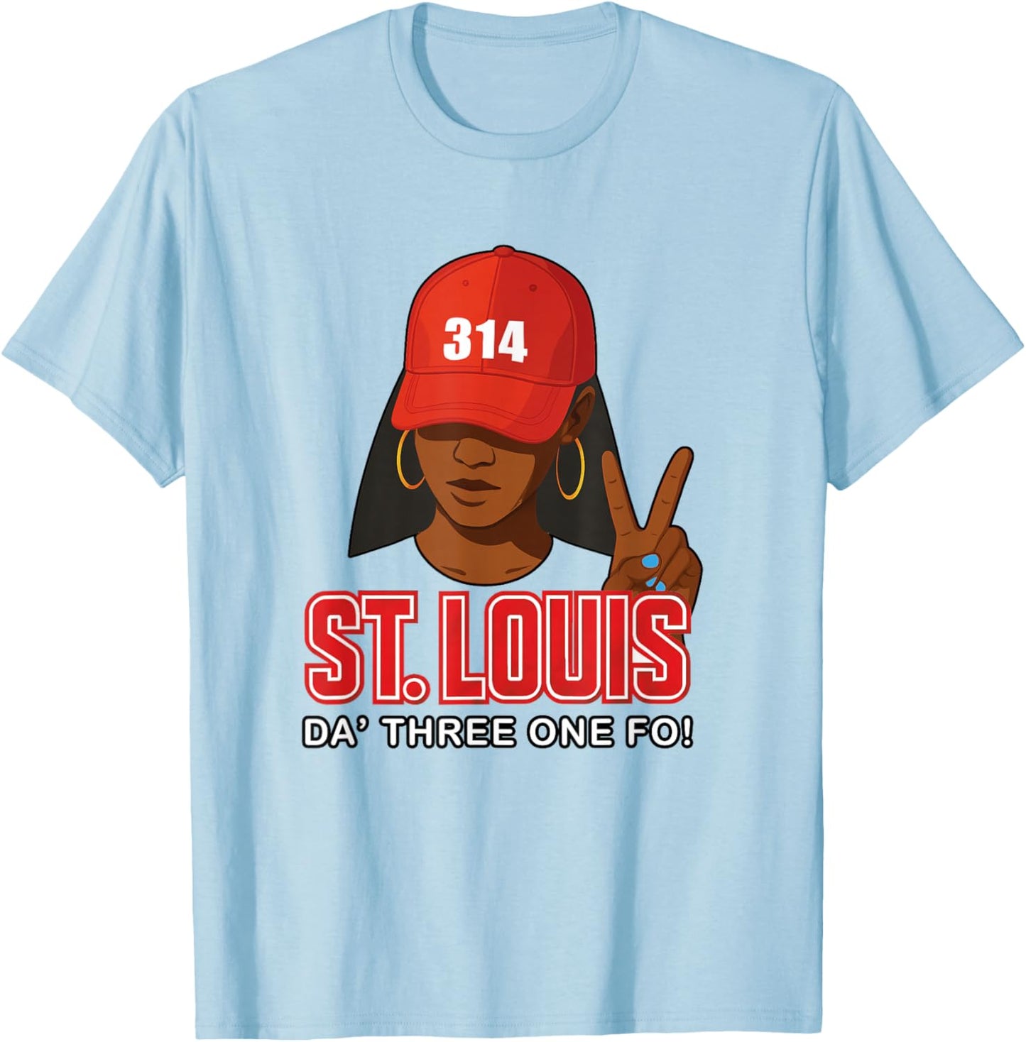 St. Louis 314 Red Hat African American Woman T-Shirt - T-Shirt | Light Blue