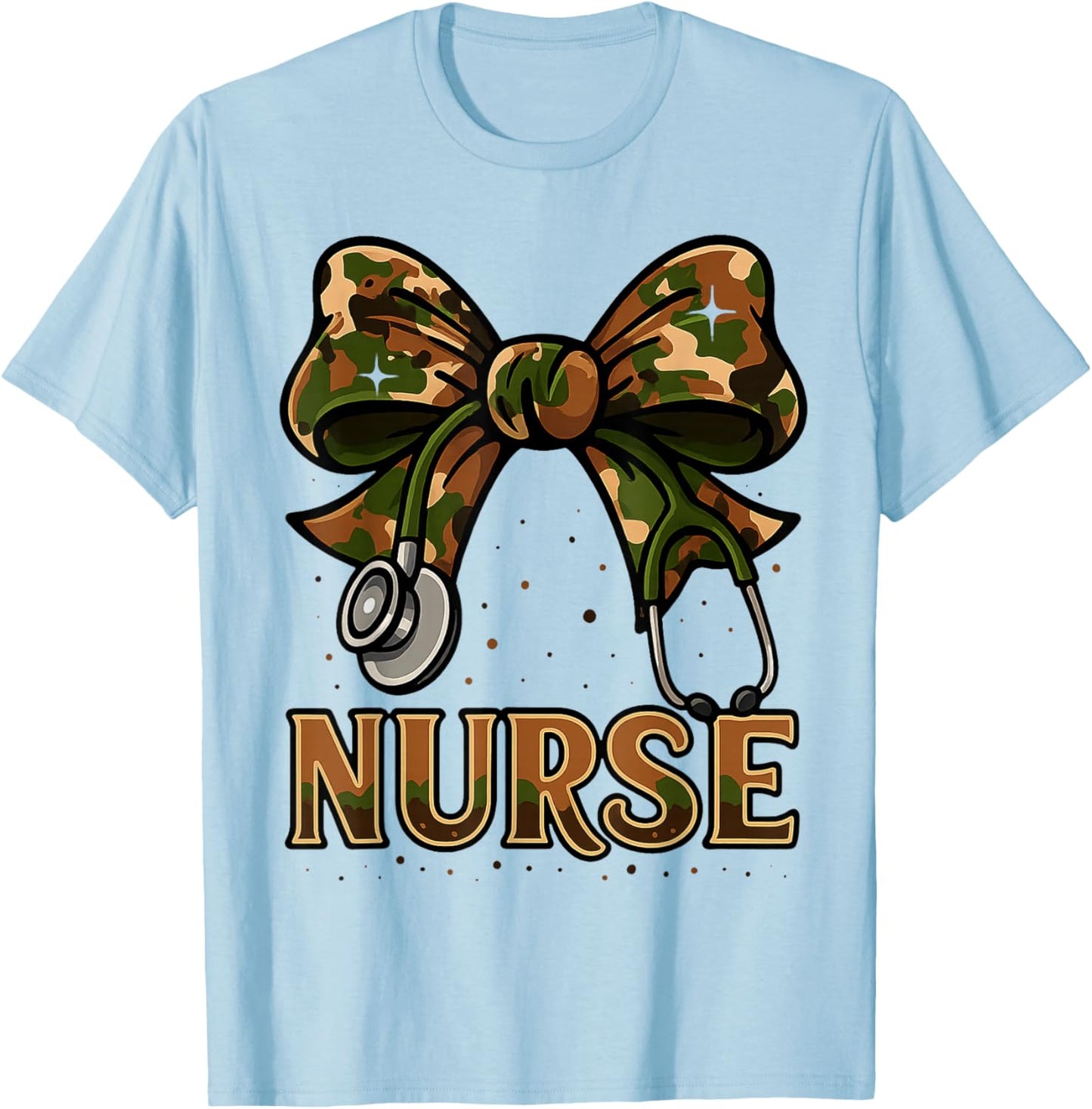 Nurse Camo Bow Stethoscope Military Style Med Art Design T-Shirt - T-Shirt | Light Blue
