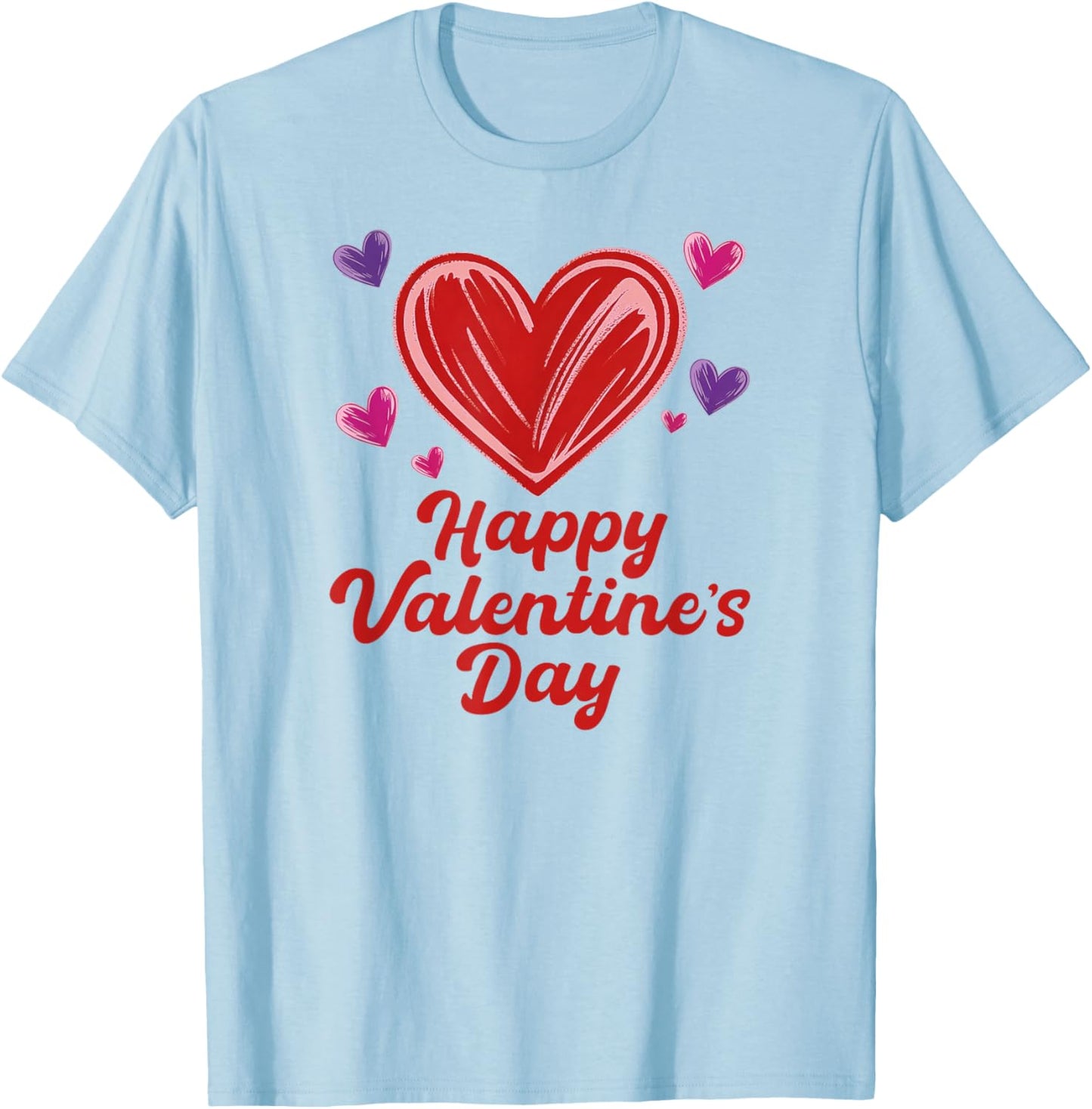 Happy Valentine's Day Scribble Hearts T-Shirt - T-Shirt | Light Blue