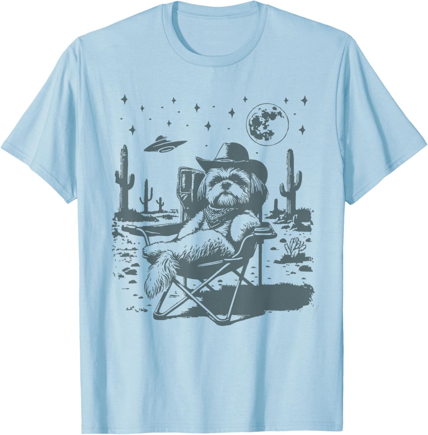 Vintage Shih Tzu Cowboys UFO Western T-Shirt - T-Shirt | Light Blue