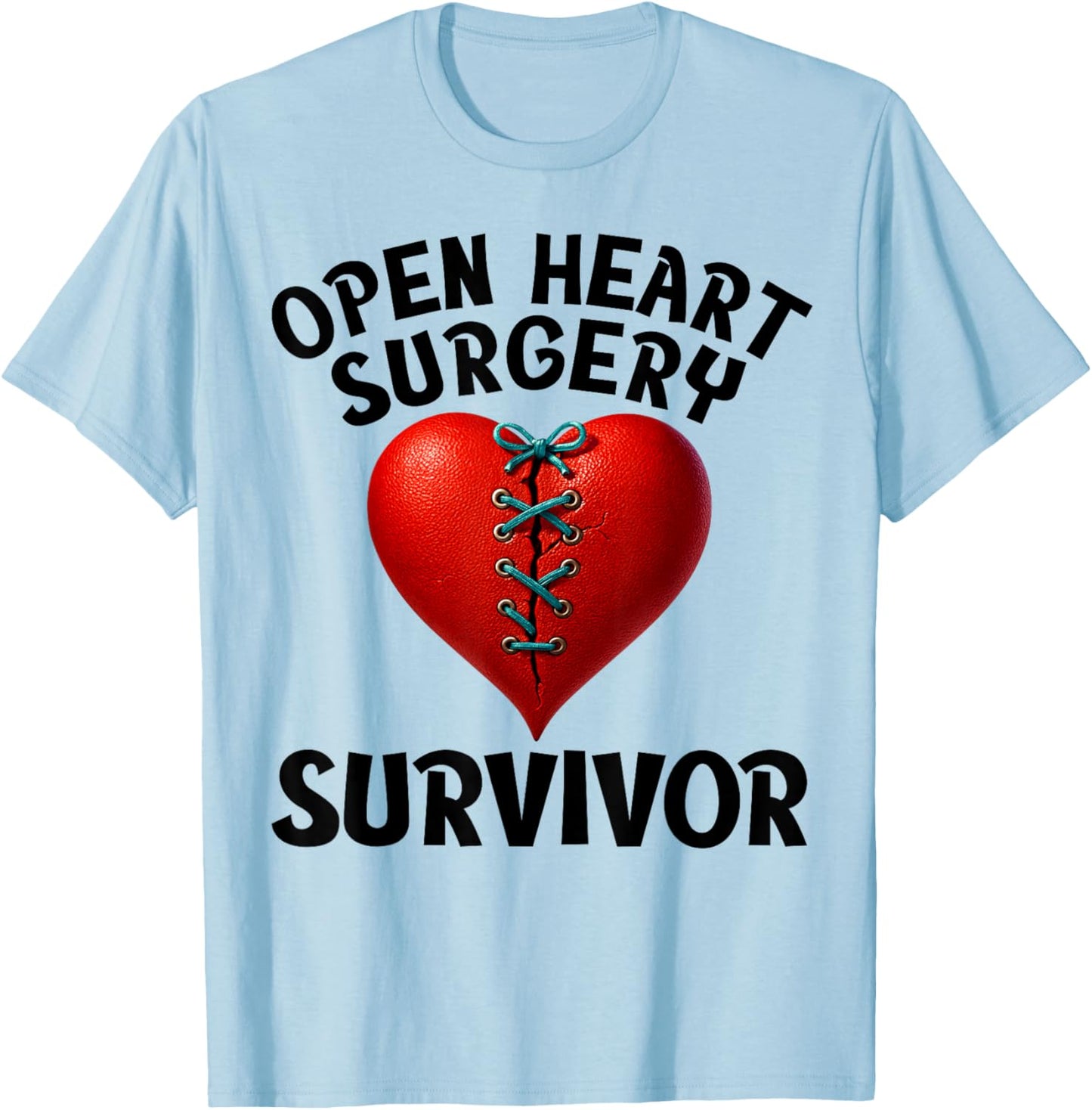 Open Heart Surgery Survivor Stitched Heart Men Women T-Shirt - T-Shirt | Light Blue