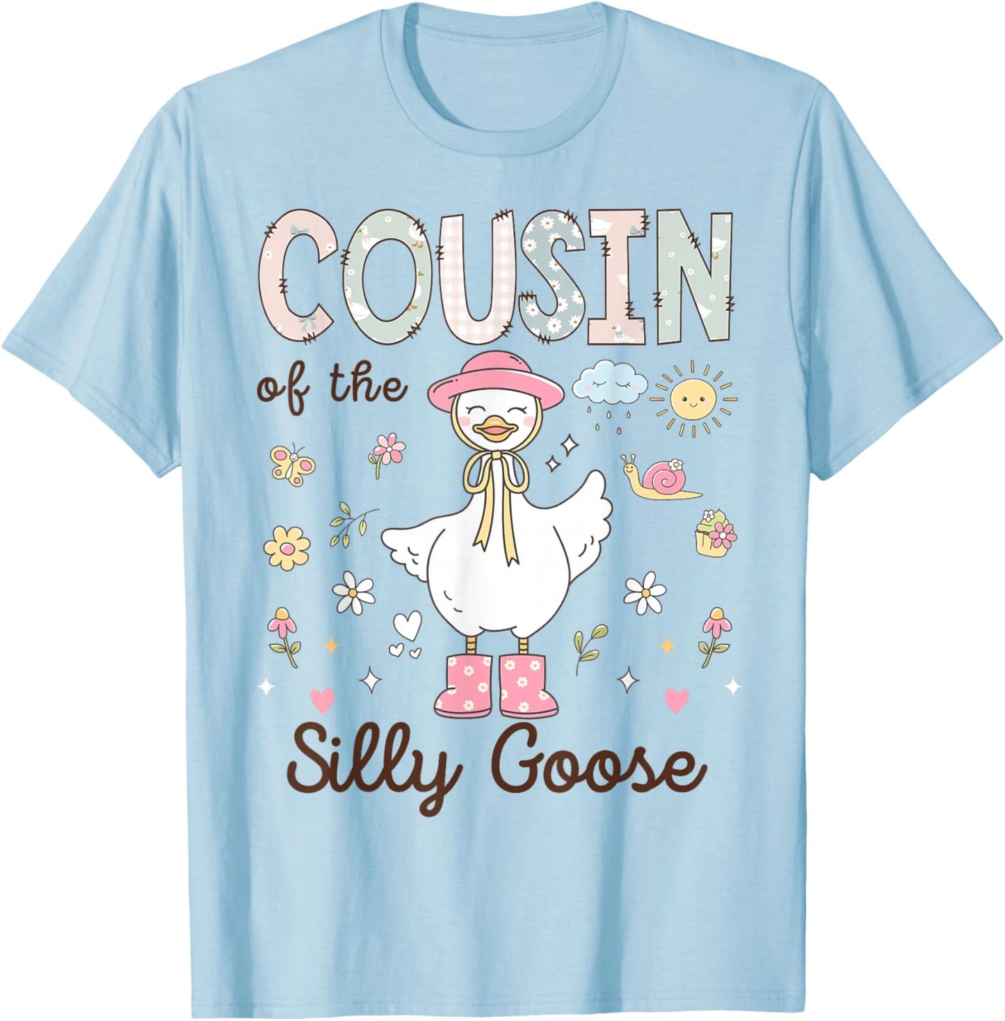Cousin of The Silly Goose First Birthday Girl Family T-Shirt - T-Shirt | Light Blue