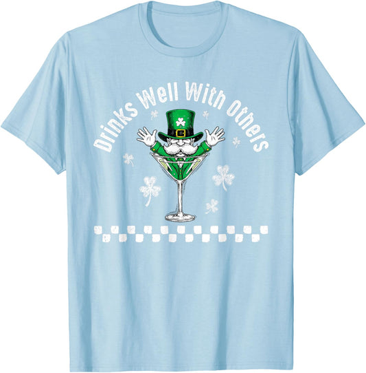 Drinks Well with Others Funny St Patrick’s Day Party Adults T-Shirt - T-Shirt | Light Blue
