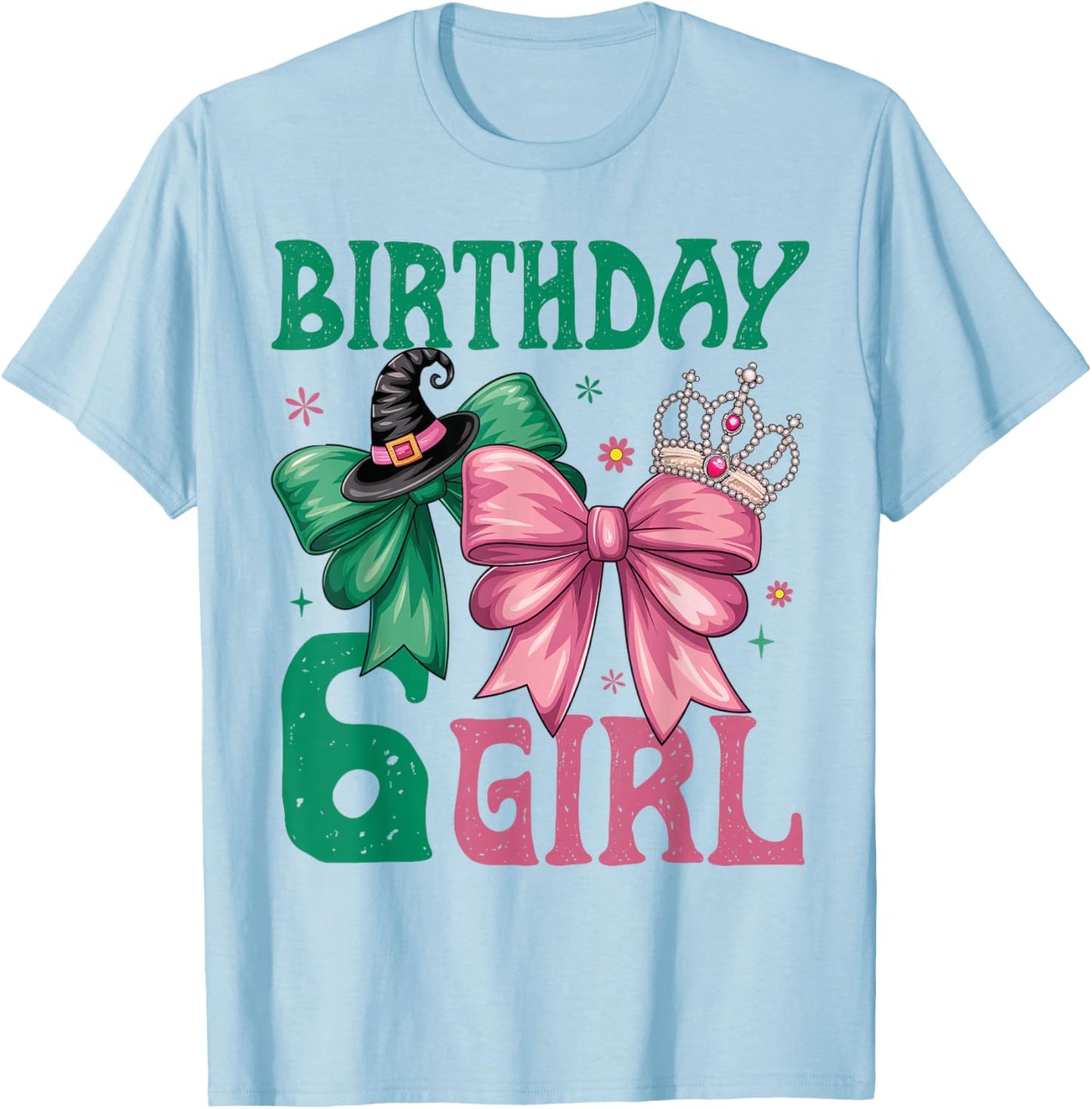 6th Birthday Girl Witch Pink Green 6 Year Old Birthday Girl T-Shirt - T-Shirt | Light Blue