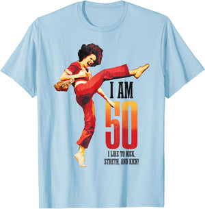 Funny I Like to Kick, I'm 50, Retro 50th Birthday Men Women T-Shirt - T-Shirt | Light Blue