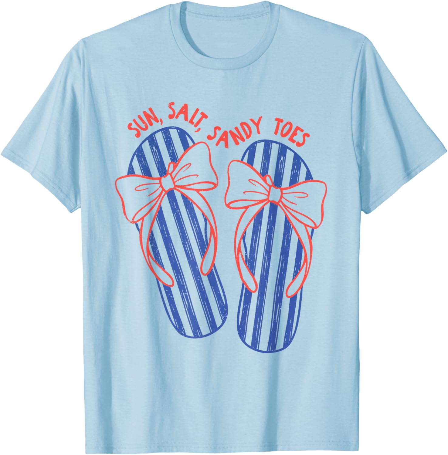 Sun Salt Sandy Toes Stripes Coquette Bow Summer Beach Funny T-Shirt - T-Shirt | Light Blue