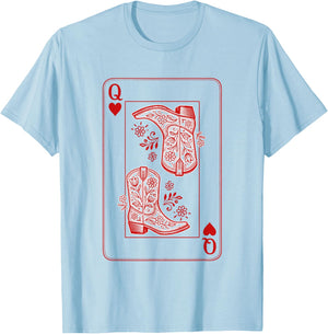 Western Life Rodeo Howdy Cowgirls Boots Queen of Hearts T-Shirt - T-Shirt | Light Blue