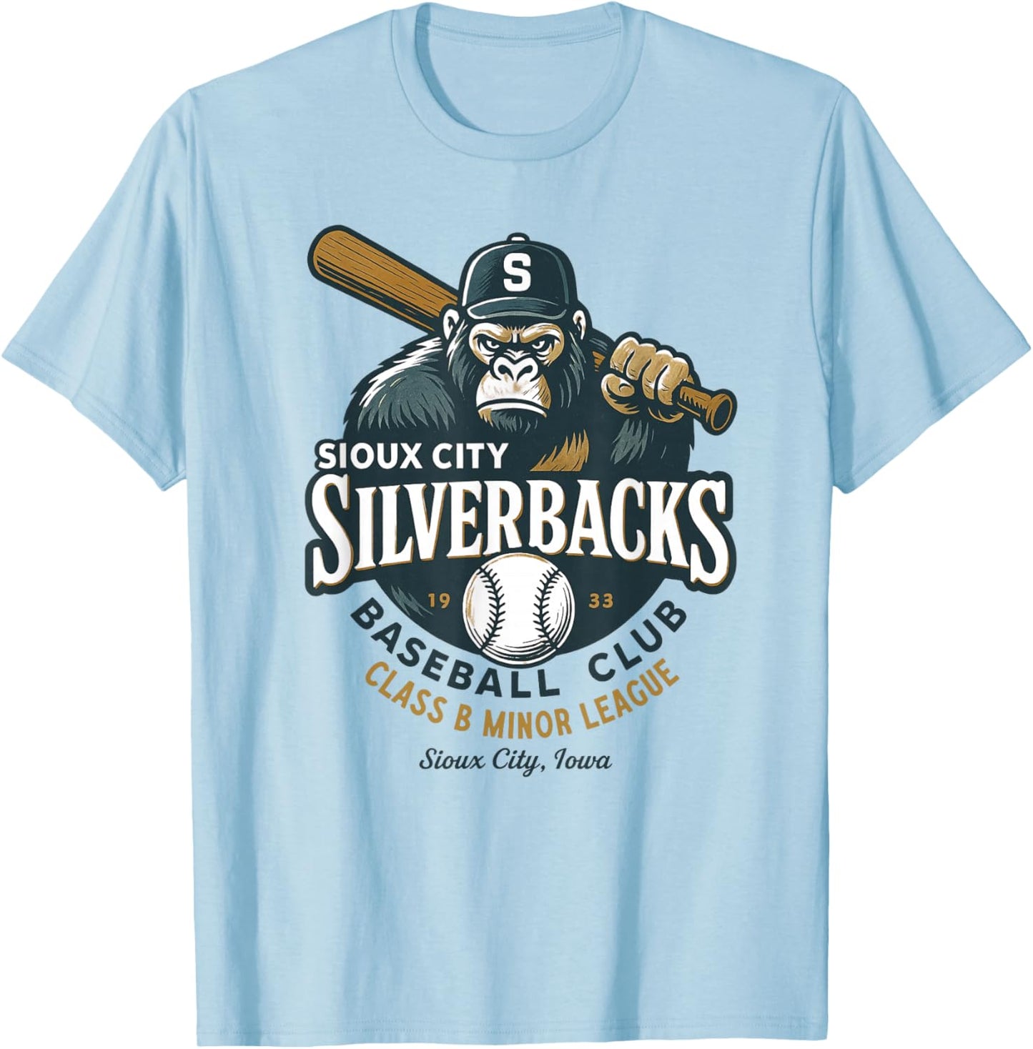 Sioux City Silverbacks Retro Minor League Baseball T-Shirt - T-Shirt | Light Blue
