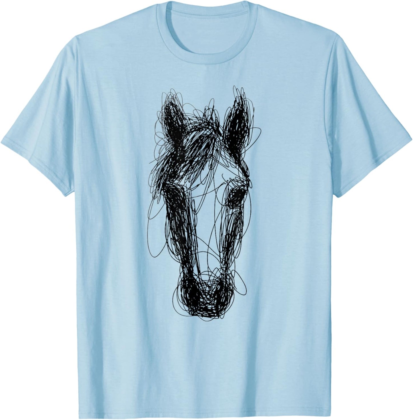 Minimalist Scribble Horse Face Shirt Abstract Line Art Horse T-Shirt - T-Shirt | Light Blue