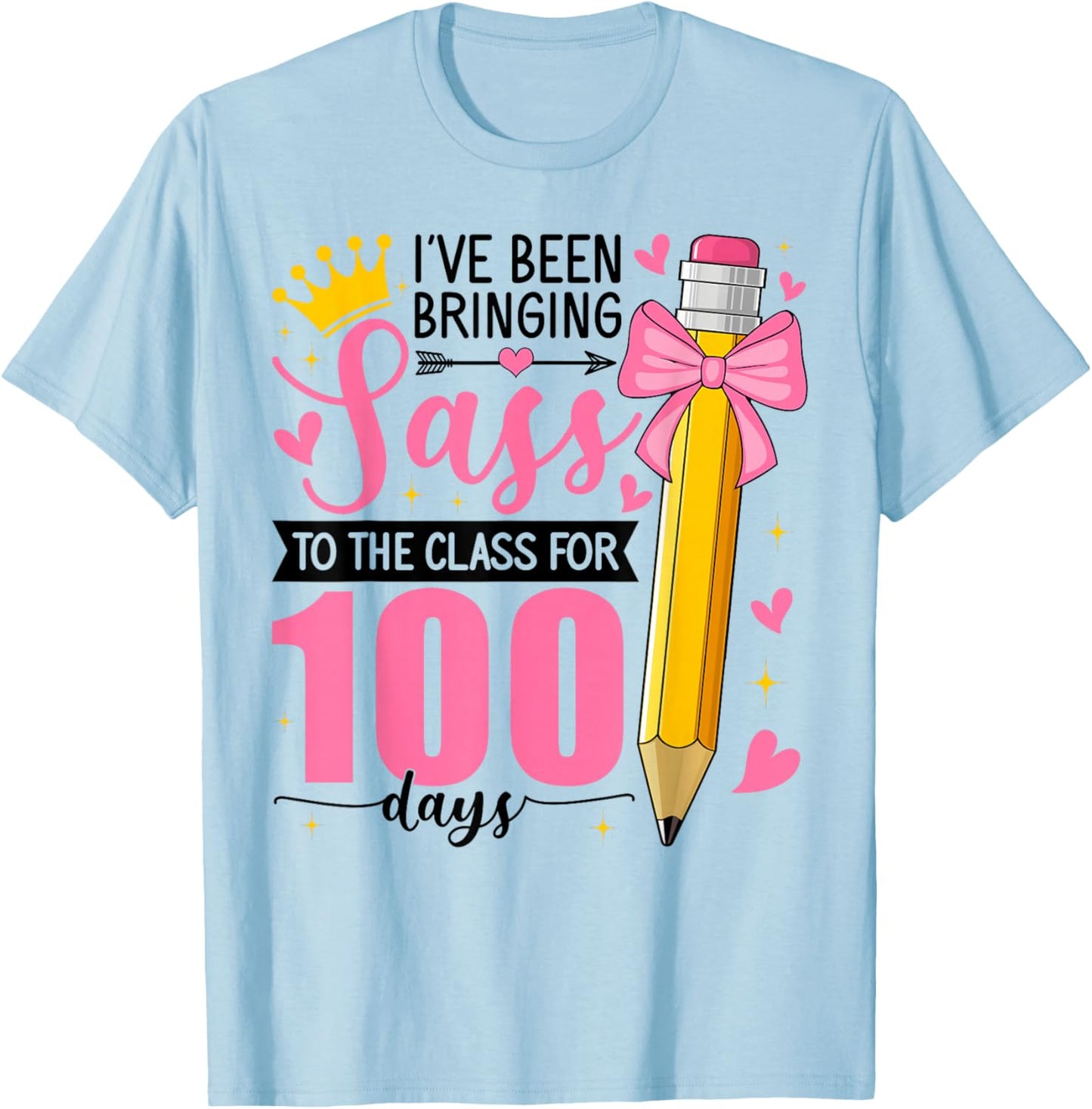 Bringing Sass to The Class for 100 Days of School Bow Girls T-Shirt - T-Shirt | Light Blue
