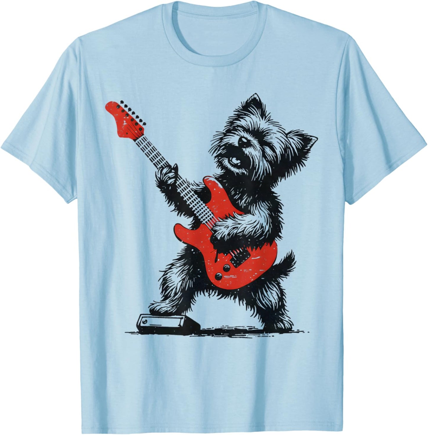 Vintage Yorkie Rock Funny Dog Playing Guitar Rock Style T-Shirt - T-Shirt | Light Blue