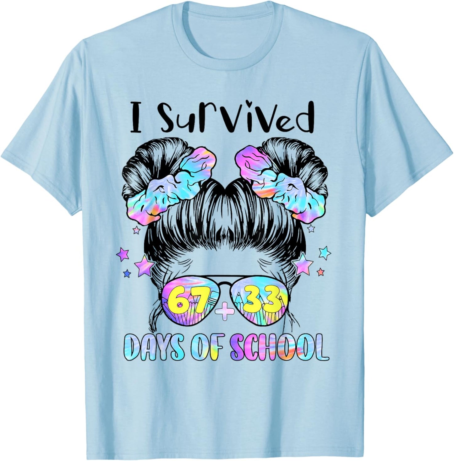 I Survived 67 33 Days of School 100th Day of School Girl Kid T-Shirt - T-Shirt | Light Blue