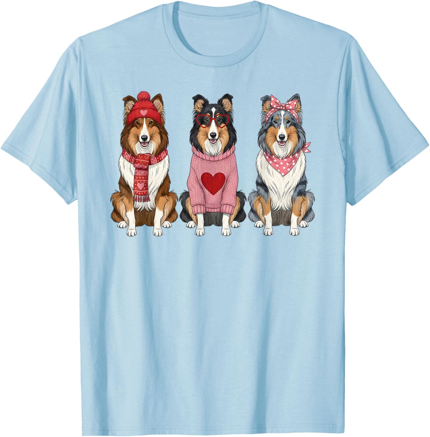 Cute Rough Collie Valentine Dog T-Shirt - T-Shirt | Light Blue