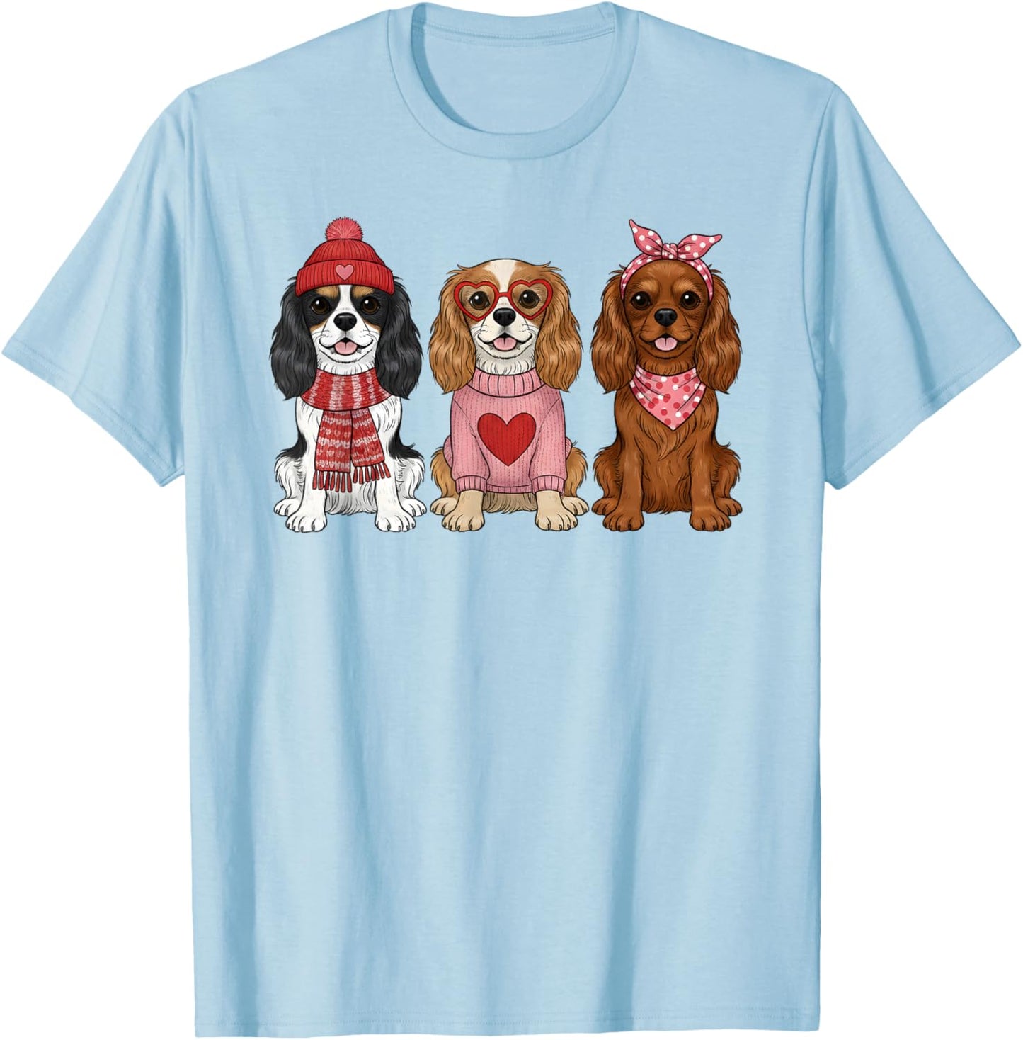 Cute Cavalier King Charles Spaniel Valentine Dog T-Shirt - T-Shirt | Light Blue