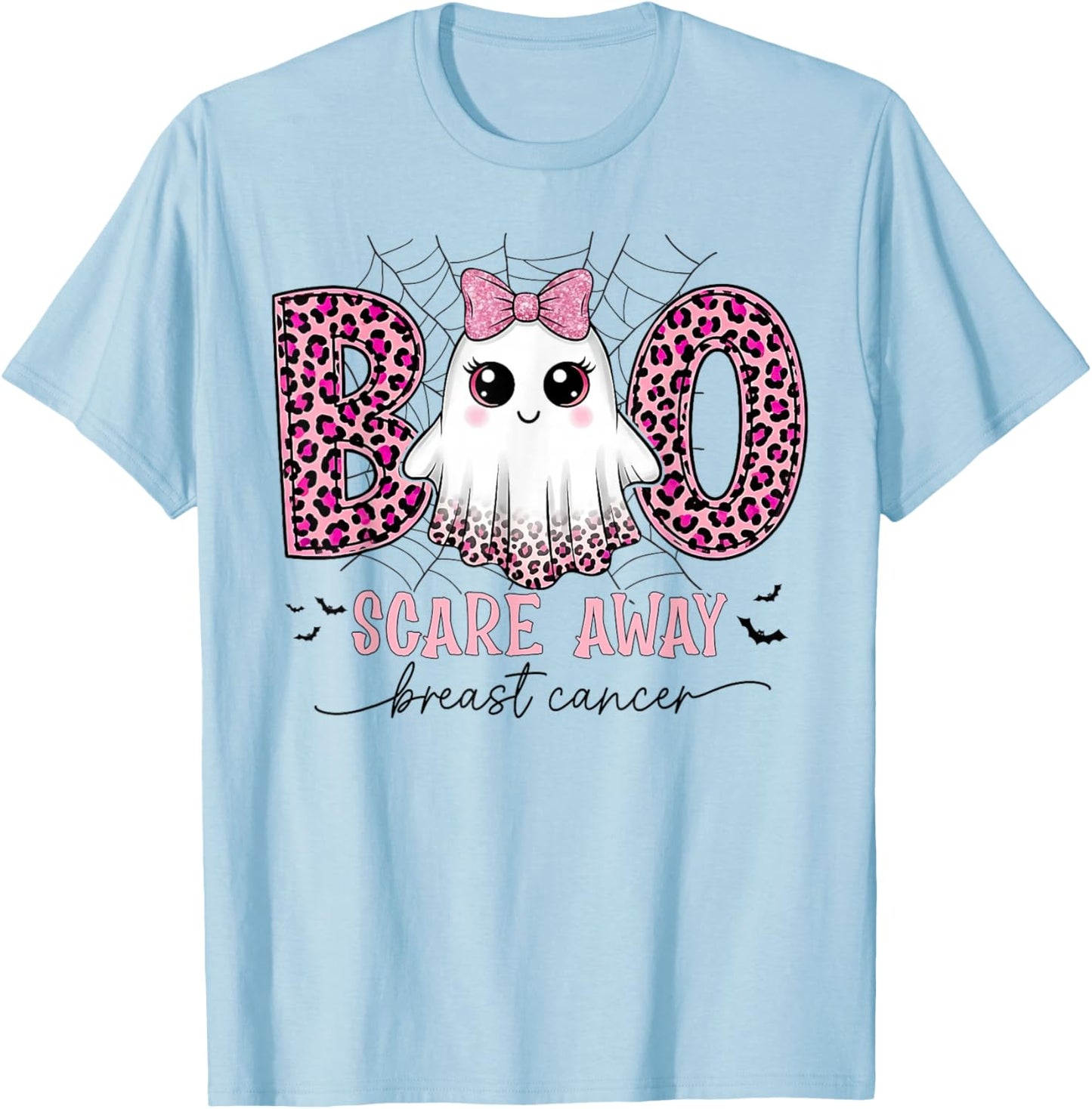 Halloween Boo Scare Away Breast Cancer Awareness Cute Ghost T-Shirt - T-Shirt | Light Blue