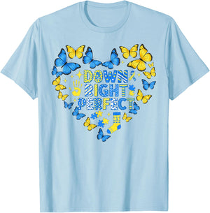 Down Right Perfect Butterflies World Down Syndrome Awareness T-Shirt - T-Shirt | Light Blue