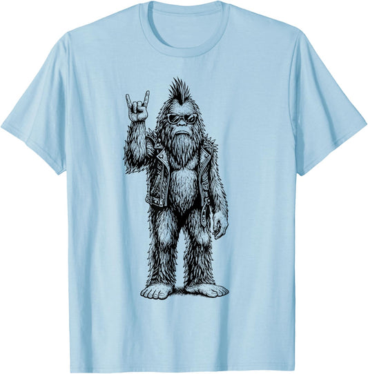 Punk Rocker Bigfoot Funny Sasquatch Rock and Roll Music Fan T-Shirt - T-Shirt | Light Blue