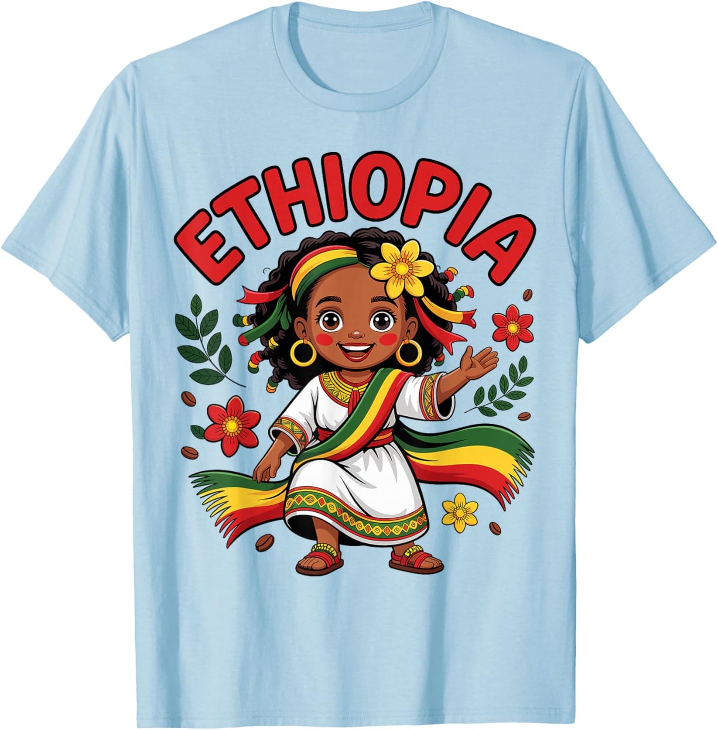 Cute Ethiopian Girl in Traditional Dress for Kids T-Shirt - T-Shirt | Light Blue