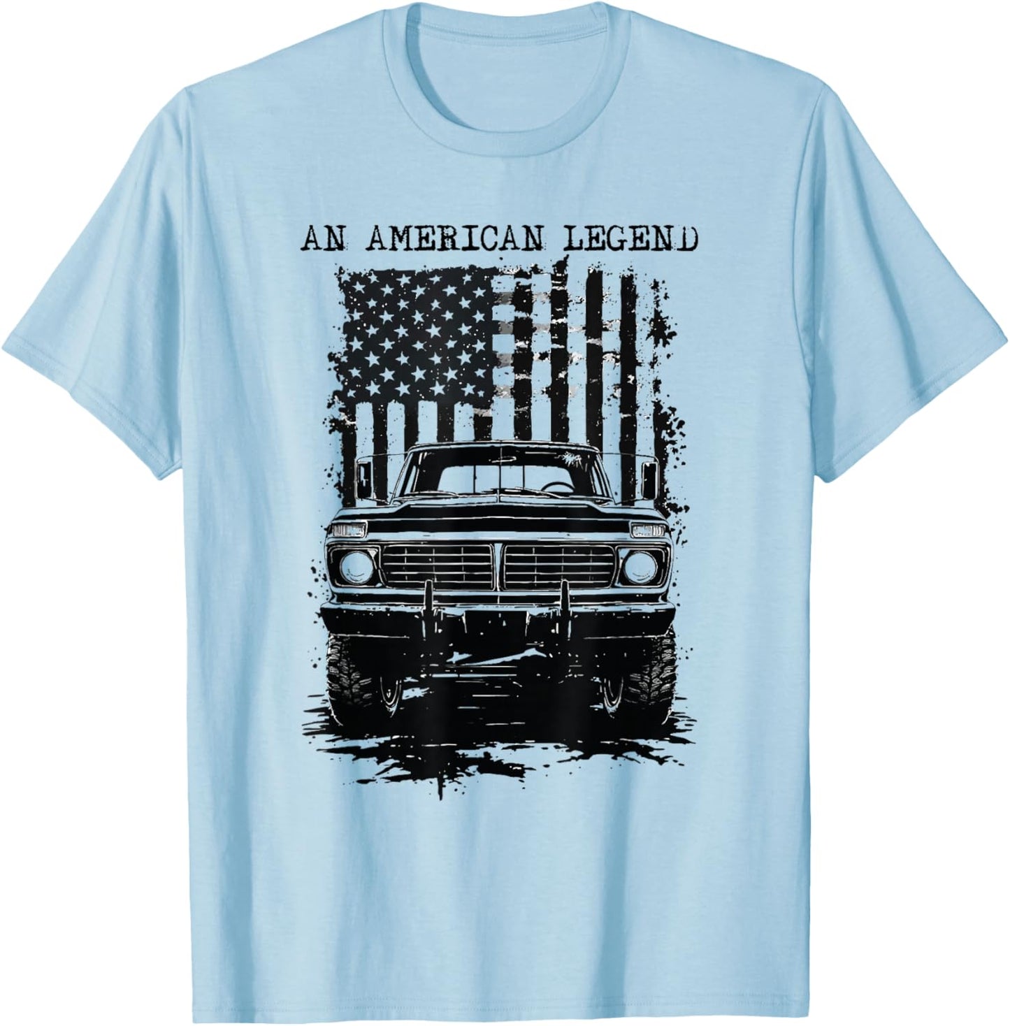 1976 Highboy Classic Dentside Truck Silhouette American Flag T-Shirt - T-Shirt | Light Blue